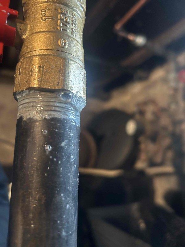 Completed annual Care Plan tune-up on LP boiler located in basement. Inspected all plumbing connections including brass shutoff valve and fittings. Checked temperature and pressure readings on system gauge, confirming proper operation at approximately 20°C with normal pressure levels.