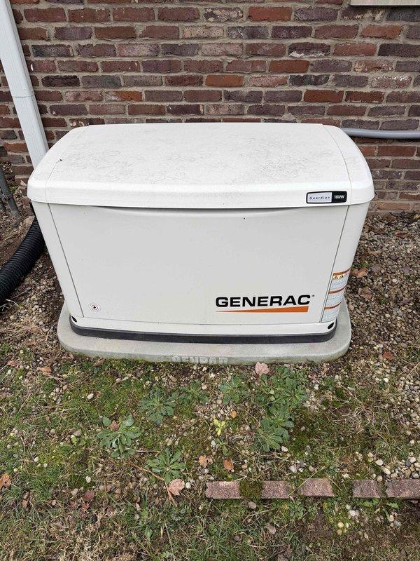 Performed routine maintenance service on customer's Generac residential backup generator. Inspected control panel, verified operation of control modes, and noted 13.2 run hours on the Evolution 2.0 display. Generator is mounted on a proper concrete pad with all connections secure and operational.