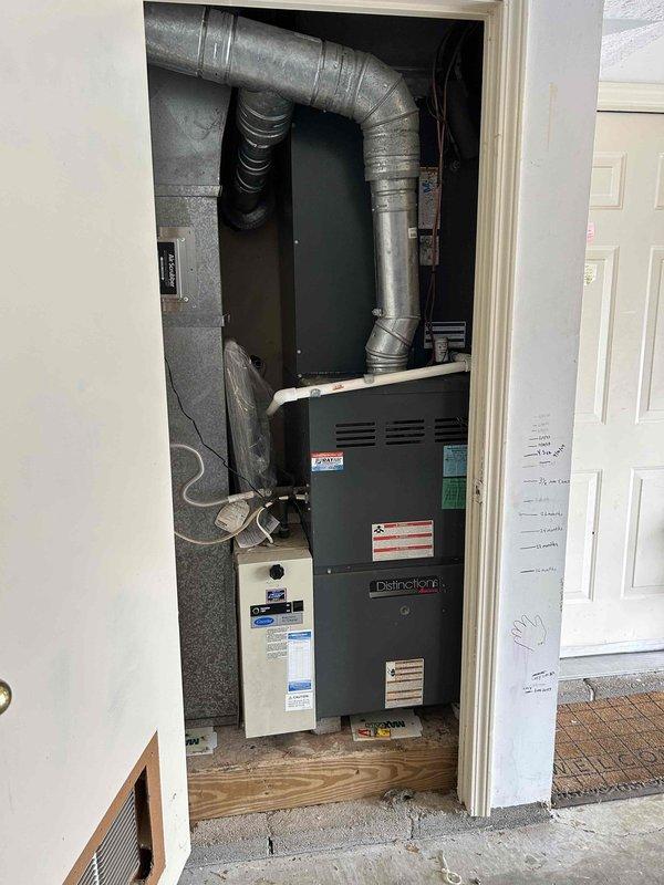 Diagnosed a Distinction heat pump system that was only operating on auxiliary heat mode. Inspection revealed a faulty flame sensor preventing normal operation. Cleaned and reinstalled sensor, then tested system functionality through multiple heating cycles. Unit now operating properly with primary heating mode engaging correctly and auxiliary heat activating only during appropriate demand conditions.