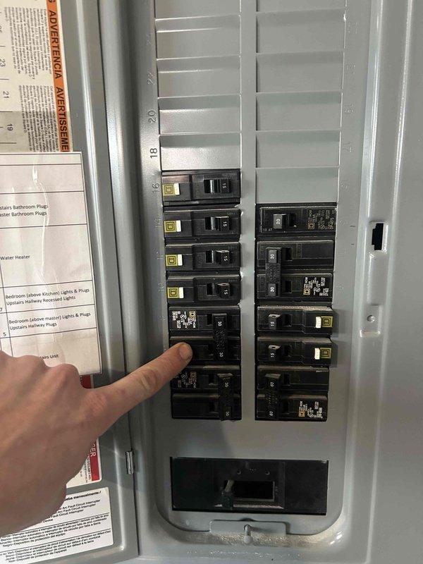 Performed comprehensive inspection of upstairs HVAC system in response to customer's high electricity bill concerns. Examined electrical panel, specifically checking the dedicated HVAC circuit breakers (two 30-amp breakers) for proper function and potential low voltage shorts as previously reported. All circuits were verified operational with no signs of electrical anomalies that could contribute to excessive power consumption.