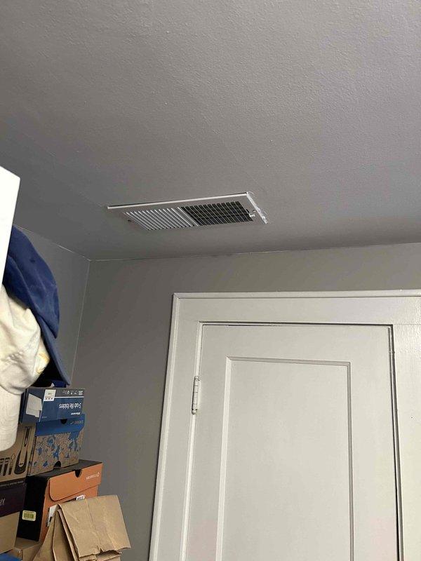 Completed installation of two 6x14 ceiling registers with supply boots, fabricating connections using three bags of R-8 insulated 8" flex duct. Installed tab-in 8" collars to properly connect new supply runs to existing ductwork, completing the warranty service as per previous site assessment.