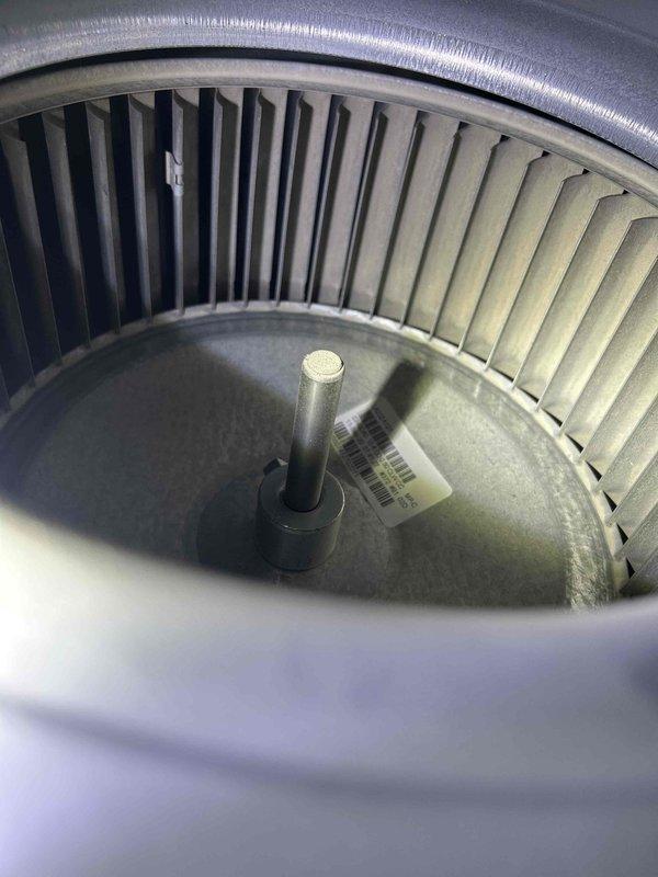 Performed scheduled tune-up service on two HVAC systems (approximately 3-4 years old) under customer's care plan. Conducted thermal imaging inspection revealing discharge air temperature of 116.6°F and inspected blower wheel assembly which appeared to be in good condition with no visible wear or damage. Customer provided filters for both units located in attic and basement.