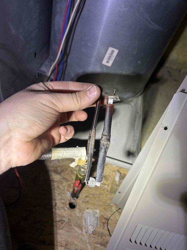 Performed diagnostic service on 19-year-old gas furnace in attic causing no heat issues on second floor while functioning normally downstairs. Inspection revealed severely corroded heat exchanger tubes with significant deterioration. Replaced damaged heat exchanger assembly and cleaned adjacent components to restore proper airflow distribution to upper level.