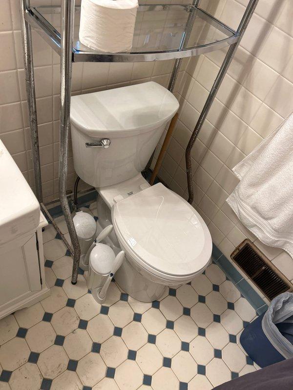Completed replacement of deteriorated cast iron drain system with new PVC piping throughout bathroom, including shower, sink, and toilet drain lines. Installed new toilet flange and created access point to remove galvanized drain behind sink. New toilet successfully installed and tested for proper drainage.