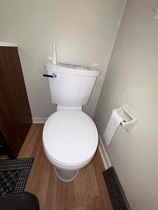 Successfully installed customer-supplied toilet in bathroom as requested. Removed existing fixture, installed new white porcelain toilet with proper connections, and verified proper functioning with no leaks or issues. Left installation area clean with toilet ready for immediate use.