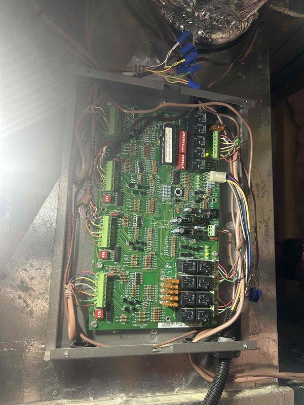 Performed Care Plan Tune Up on customer's Geo basement unit. Inspected circuit board and electrical connections in control panel, noting normal operation with no visible issues. Examined heat exchanger coils which showed some dust accumulation but remain in functional condition. Customer provided filters as agreed in maintenance plan.