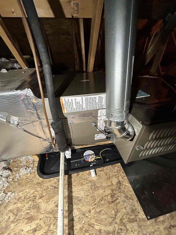 Successfully installed a complete Carrier two-stage HVAC system including a 70K BTU 80% efficient furnace (58TP0B070V14), 3-ton two-stage AC unit (26TPA836W003), and matching evaporator coil (CVAMA3617XMA). Work included enlarging the return filter grille to 20x30, installing a digital thermostat, and repairing kinked flex runs to ensure optimal system performance.