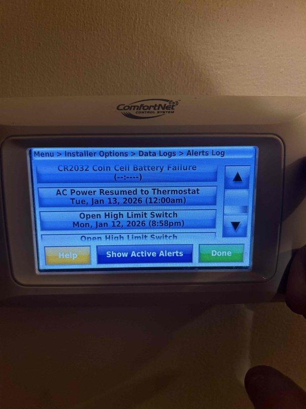Responded to no-heat call for 6-year-old gas HVAC system with customer reporting no airflow through vents. Diagnostic review of ComfortNet control system revealed multiple "Open High Limit Switch" alerts, indicating safety shutdown due to excessive heat in heat exchanger. Reset system and verified proper operation after confirming adequate airflow was restored. Recommended quarterly filter changes to prevent future overheating issues.