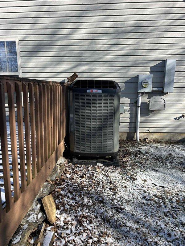 Performed annual Care Plan tune-up maintenance on heat pump/air handler system located in attic. Inspected two 20"x20"x1" ceiling return filter grilles. Examined exterior electrical connections and Trane condenser unit, confirming proper installation and operation.