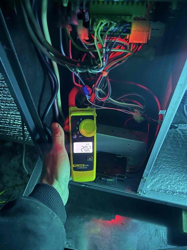 Performed Care Plan Tune Up on dual heat pump system with air handlers located in attic and crawlspace. Conducted electrical diagnostics with readings of 202V and 205V observed during testing. Customer-supplied filters were installed during service.