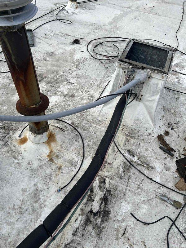 Successfully installed new outdoor wiring to replace deteriorated electrical conduit connecting rooftop HVAC equipment. Routed properly insulated cables through protective housing to ensure weather resistance and code compliance, addressing previous corrosion issues at connection points.