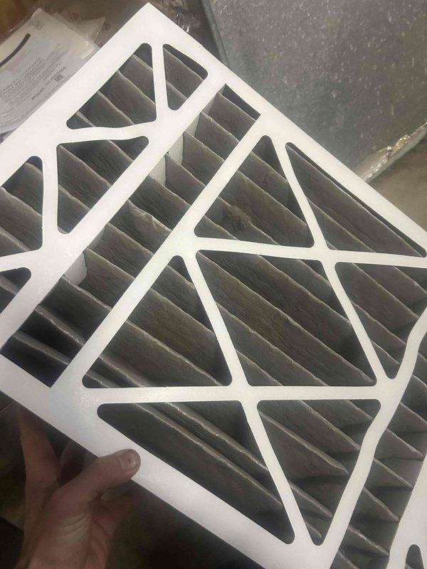 Performed Care Plan Tune Up on heat pump/gas furnace system located in basement. Conducted temperature differential testing using digital thermometer on supply ductwork. Replaced existing Honeywell 16x25x4 air filter with new unit to ensure proper system airflow and filtration.