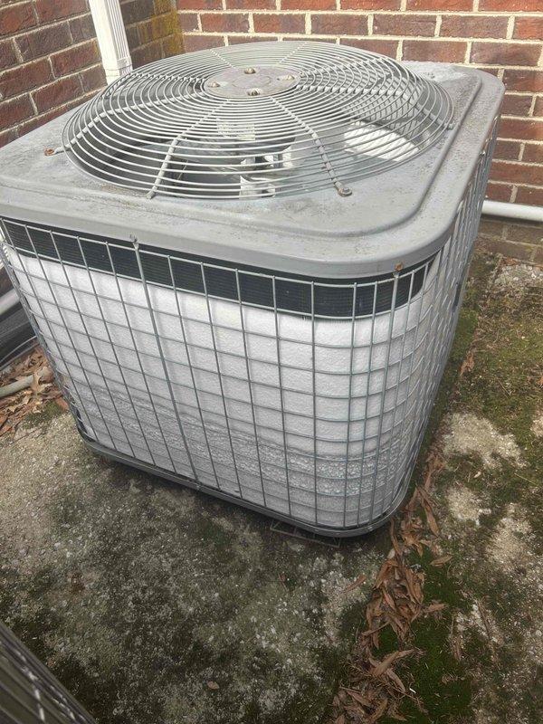 Performed Club Duo maintenance service on customer's heat pump system with air handler. Inspected both outdoor condensing units located on concrete pad adjacent to home's brick exterior. Verified filter sizes (24x24x1 for crawlspace unit and 18x20x1 for upstairs unit) and provided replacement filters as requested by customer.
