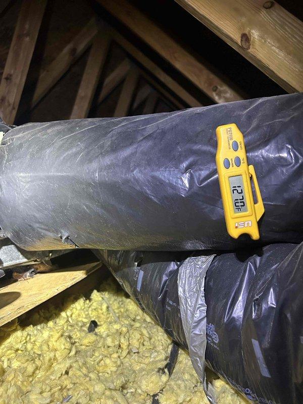 Completed routine Care Plan Tune Up service on AC/heat pump system with gas furnace located in attic. Temperature differential readings confirmed proper system operation at 12.0°F. Inspected Honeywell ProSeries thermostat which was functioning correctly with appropriate heating (75°) and cooling (76°) setpoints. Customer-supplied 16x20x1 filter was installed.