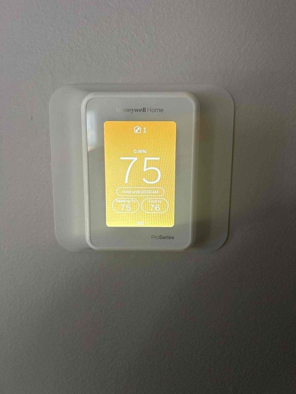 Completed routine Care Plan Tune Up service on AC/heat pump system with gas furnace located in attic. Temperature differential readings confirmed proper system operation at 12.0°F. Inspected Honeywell ProSeries thermostat which was functioning correctly with appropriate heating (75°) and cooling (76°) setpoints. Customer-supplied 16x20x1 filter was installed.