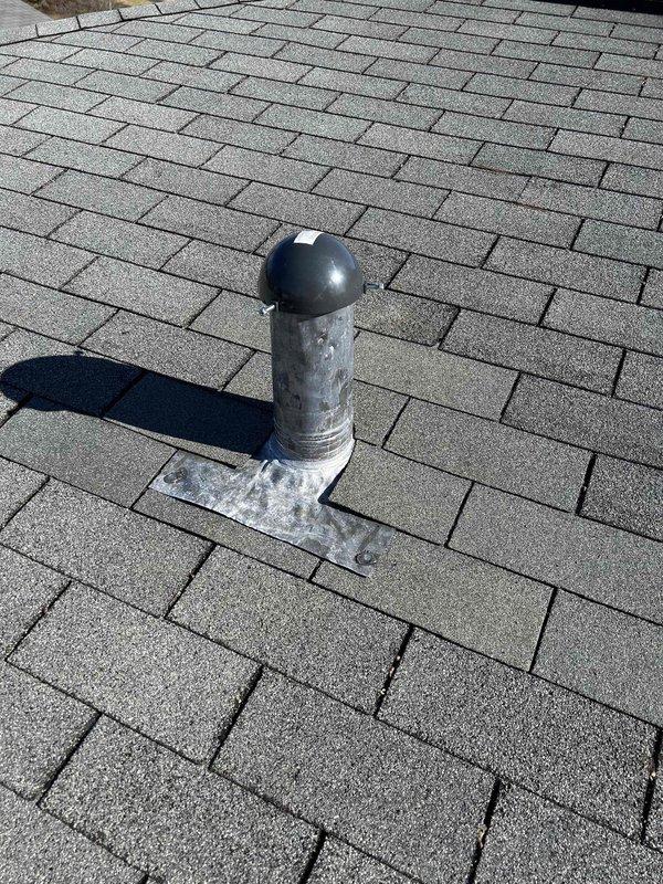 Responded to customer complaint of ceiling water leak in bathroom. Performed diagnostic inspection, which revealed the issue originated from the plumbing stack vent pipe on roof. Created access point in ceiling to examine affected area and installed protective plastic sheeting to contain work area. Inspected roof vent pipe installation and flashing for proper sealing to prevent further water intrusion.