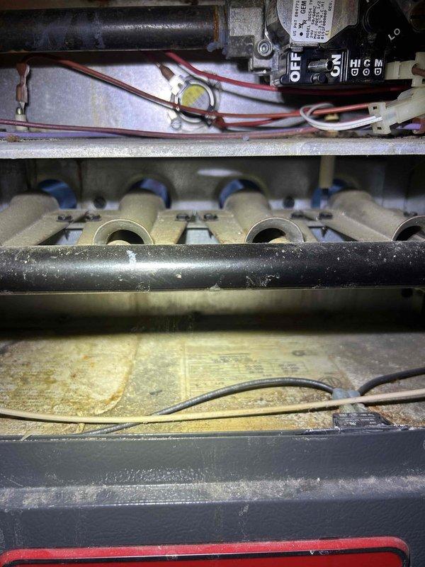 Performed routine care plan tune-up on approximately 30-year-old AC/GF system. Inspected electrical components, burner assembly, and ductwork insulation. Temperature readings recorded using digital thermometer, showing 25.1° at supply. Noted some dust accumulation and minor corrosion on older components but system is functioning properly. Landlord (Edward) to be contacted for any issues requiring further attention.