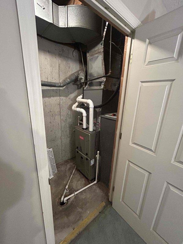 Successfully installed new Bryant/Carrier 92% 80K BTU single-stage gas furnace (model 912SE48080M17) after removing and disposing of existing unit. Connected furnace to existing return ductwork, AC coil, and PVC flue system, and installed new flexible gas connector to complete the installation.