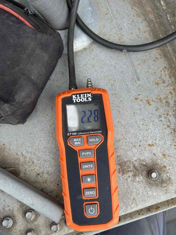 Responded to no heat call at commercial property. Performed gas pressure testing with manometer, obtaining readings of 35.9 WC and 228 WC, confirming suspected gas regulator issue. Parts have been ordered and customer has been informed that Ryan will deliver them to the shop for installation on follow-up visit.
