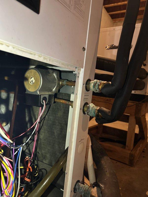 Performed scheduled Care Plan Tune Up on customer's GEO/GEO split system with indoor units in basement and attic. Inspected both units, noting corrosion on copper fittings and connection points in basement unit. Replaced three small filters in the upstairs unit as requested by customer.