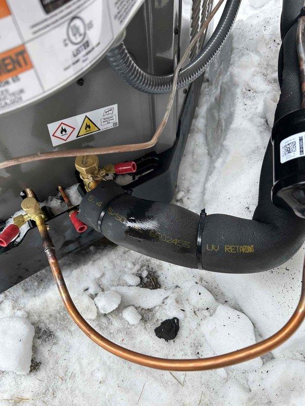 Successfully installed a RUUD 14.3 SEER2 2.5-ton Two Stage Heat Pump system on the second floor, including RUUD Air Handler with 15KW Heat Kit and digital thermostat (models RP14AY30AJ2NA, RH2TY3617STANNJ, RXBH-1724A15J-B). System installation included all necessary components: trap, SS2 coil drain safety water sensor, transition to existing ductwork, refrigerant line insulation, filter, electrical connections, and exterior unit placement with snow legs.