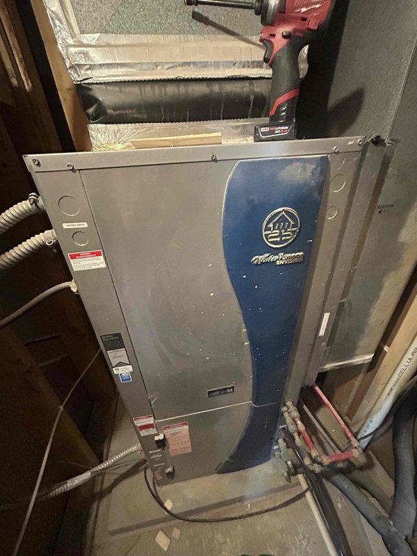 Responded to customer report of burnt odor and soot around registers after being away from home. Inspected WaterFurnace geothermal system and found severe dust/dirt accumulation on electrical components, which was likely causing the burning smell. Cleaned electrical connections and housing, replaced air filter (previous one was 2 months old), and verified proper system operation to eliminate odor issue.
