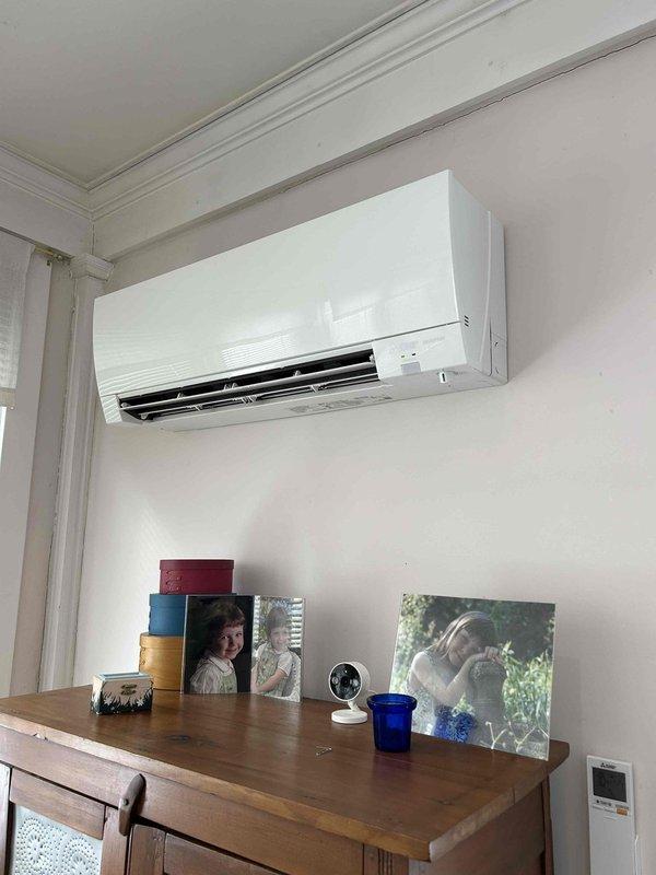 Performed routine maintenance on Mitsubishi mini-split system in sunroom per Care Plan agreement. Removed, cleaned, and reinstalled washable filters which showed visible dust accumulation. Inspected unit operation and verified proper functioning of all components.