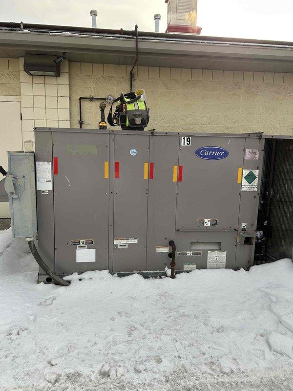 Responded to commercial no-heat call for two Carrier/Daikin gas systems (units 18 & 19) that failed to relight following gas service interruption due to construction. Inspected both units, reset ignition sequences, verified proper flame sensing and operation. Both systems now functioning normally and providing heat to the facility.