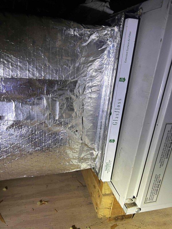 Responded to callback regarding cooling issues in upstairs system following recent maintenance. Inspected attic-mounted air handler and associated ductwork. Identified and corrected airflow restriction in flexible ducting that was causing insufficient cooling performance.