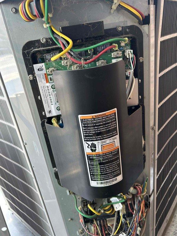 Responded to customer-reported thermostat fault codes. Diagnosed Fault #69 (Inverter/Compressor Internal) on heat pump system. Performed compressor winding resistance check and determined inverter drive replacement was necessary to resolve the system fault.