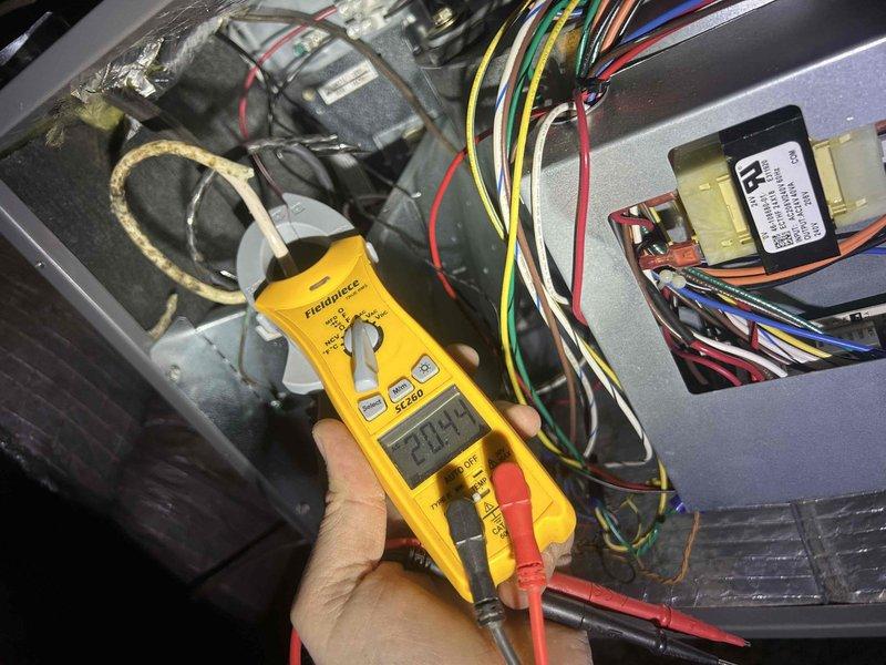 Performed scheduled Care Plan Tune Up on heat pump/air handler system located in crawlspace. Conducted electrical diagnostics with readings at 20.4 amps. Inspected ductwork and noted sagging insulation in crawlspace area. Current 14x14x1 filter in acceptable condition.