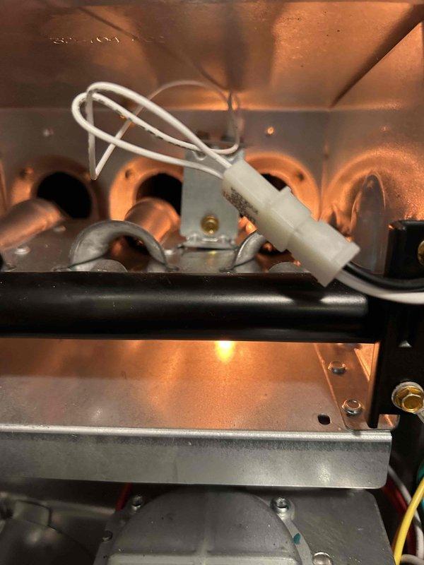 Completed scheduled Care Plan Tune Up on AC/GF unit located in closet. Inspected furnace heat exchanger and ignition system, finding components in good working condition. Measured supply air temperature at 19.3°F, confirming proper system operation. Customer-provided 14x20x1 filter was installed during service.