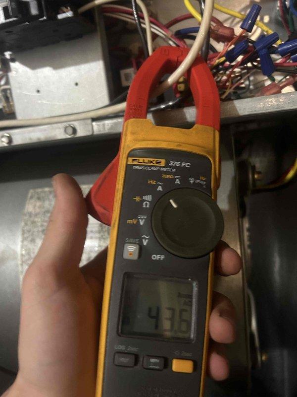 Performed Care Plan Tune Up on heat pump/air handler located in basement. Conducted electrical testing with Fluke 376 FC clamp meter, measuring current draw (436) and voltage (28) to verify proper electrical operation of system. Customer provided filters as part of maintenance agreement.