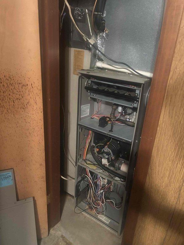 Responded to no-heat call for 10+ year old gas furnace system. Diagnostics revealed control board failure preventing furnace ignition sequence. Replaced defective control board, verified proper voltage to all components, and confirmed system operation through multiple heating cycles. System now functioning properly with steady flame and appropriate temperature rise.