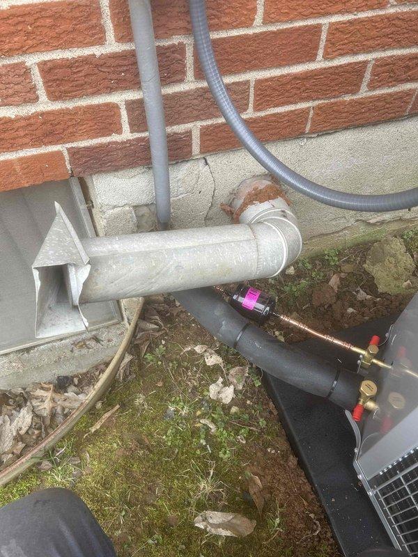 Completed installation of a Bryant full system including GA5SAN53000W air conditioner, CVAMA3017XMA coil, and 912SE48080M17 furnace with new condensation pump and S200 thermostat. System was properly mounted on concrete pad with all required components installed including electrical connections, refrigerant lines, safety sensors, and proper drainage setup according to code requirements.