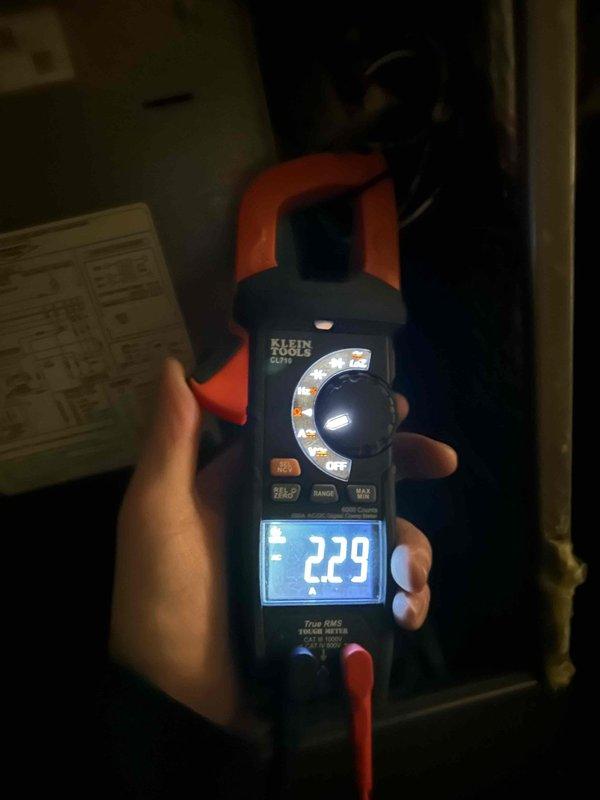 Performed Gold Level maintenance on 5-year-old HVAC system. Conducted electrical diagnostics with clamp meter, confirming proper voltage supply at 229V and amperage draw of 47.9A. System operating within manufacturer specifications; customer-supplied filters were installed.