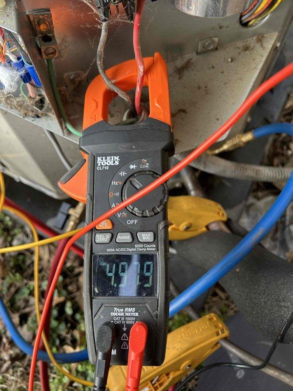 Performed Gold Level maintenance on 5-year-old HVAC system. Conducted electrical diagnostics with clamp meter, confirming proper voltage supply at 229V and amperage draw of 47.9A. System operating within manufacturer specifications; customer-supplied filters were installed.