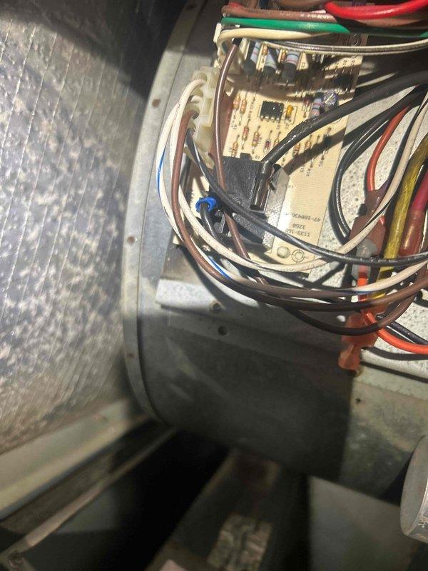 Completed scheduled preventative maintenance on air conditioning system. Inspected and documented internal electrical components, including circuit board, wire connections, and control panel. All components found to be in working order with no visible issues detected.
