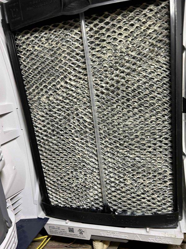 Performed scheduled Care Plan Tune Up on heat pump/gas furnace system located in crawlspace. Inspected internal connections and fittings, noting all gaskets and seals in good condition. Examined evaporator coil assembly which showed minor dust accumulation but remains in functional condition. Existing 20x25x4 filter was assessed and will require replacement during next maintenance visit.