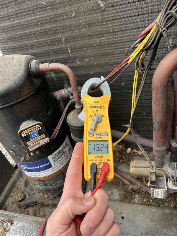 Performed scheduled Care Plan Tune Up on dual heat pump/air handler system located in garage/closet and crawlspace. Inspected blower wheel assembly which showed moderate dust accumulation on fins. Conducted electrical testing with clamp meter on outdoor unit, recording 13.24 amp draw which is within normal operating parameters. Customer provided filters as agreed.