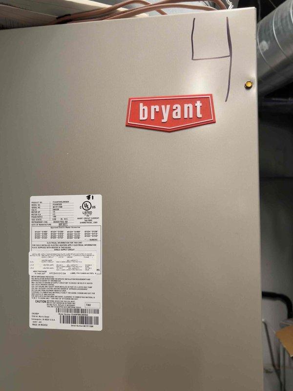 Performed comprehensive tune-up on six Bryant HVAC systems throughout the facility. Accessed rooftop units via extension ladder, changed filters, cleaned coils, and conducted thorough inspection of all systems due to reported high electric bills. Documented multiple systems with non-functioning compressors, particularly the front lobby unit and green zone unit operating on emergency heat strips only. Created detailed documentation of all system locations with corresponding model/serial numbers and specific component failures for future reference.
