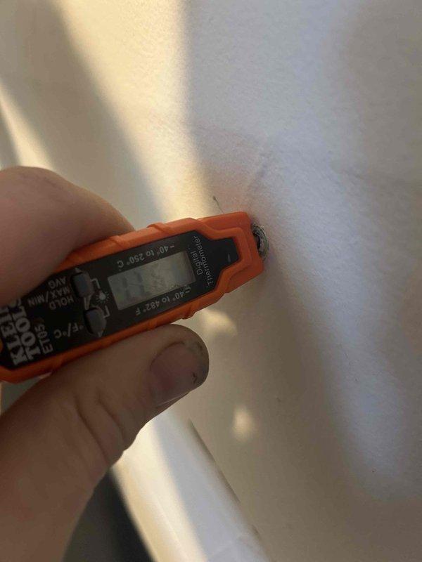 Performed scheduled maintenance on AC/GF system located in laundry room. Conducted electrical testing using Fluke 376 FC clamp meter, confirming proper voltage readings of 0.2. Inspected Aprilaire 1410 filter rack and advised customer regarding filter replacement options.