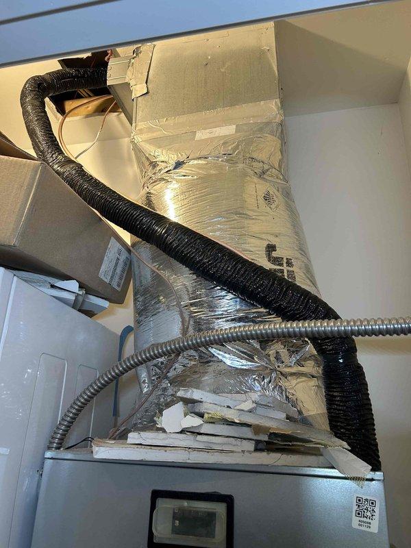 Completed refrigerant lineset replacement on unit #616, replacing existing yoga pipe with new 3/4" x 3/8" copper lineset. Performed pressure testing with leak detector spray on all joints, evacuated the system to manufacturer specifications, and recharged using customer-supplied refrigerant. Final temperature readings confirmed system operation at 61.2°F, within manufacturer standards.