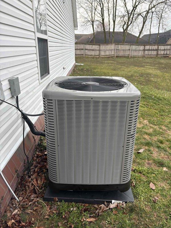 Completed warranty service call for HVAC system installation. Performed comprehensive system verification including heating and cooling functionality checks. Installed Rheem outdoor condensing unit on proper pad with appropriate electrical connections and refrigerant lines.
