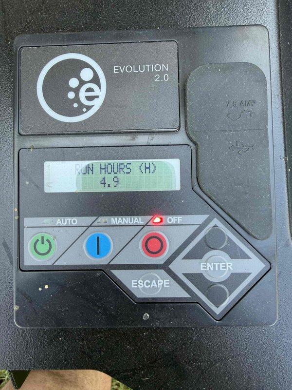 Completed free initial maintenance service on Generac Evolution 2.0 22KW generator (Model #G00704211, S/N 3018473179). Unit was operational with 4.9 run hours recorded. Inspected control panel functionality and verified proper operation of transfer switch located in basement.