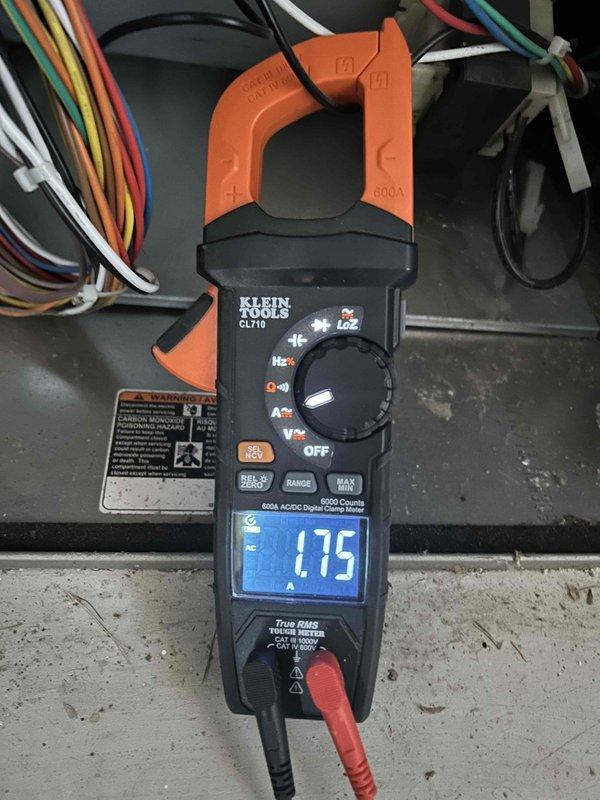 Performed care plan tune-up on heat pump/gas furnace system located in basement as scheduled. Installed customer-supplied 16x25x1 GreenPac filter and inspected ductwork insulation for proper sealing. Electrical testing with clamp meter showed unit drawing 1.75A, which is within normal operating parameters.