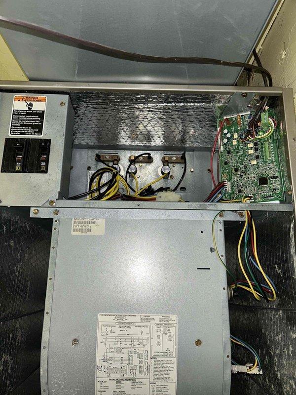 Completed scheduled Care Plan Tune Up on Carrier heat pump/air handler system located in basement. Inspected electrical connections and components, checking wiring and circuit board for proper operation. System is functioning normally with all components in working order.