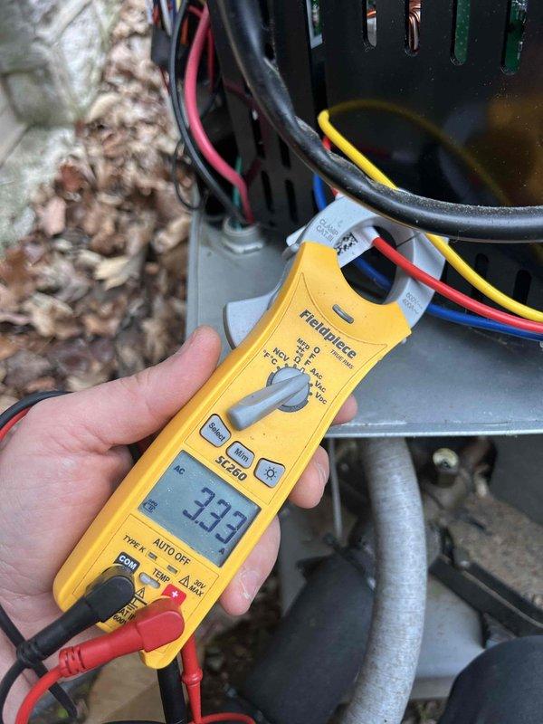 Completed Care Plan Tune Up on AC/GF unit located in basement. Performed temperature differential testing with readings of 48°F at supply duct and conducted electrical diagnostics measuring 32.9 amps on the condensing unit. Replaced 16x25x4 air filter as part of maintenance service.