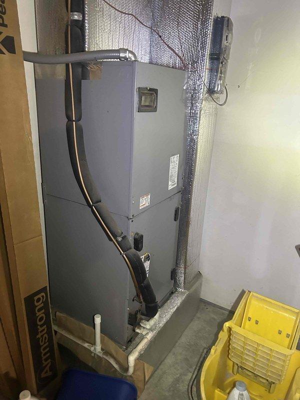 Performed equipment inventory inspection on commercial property, documenting specifications of multiple HVAC units including the interior air handler and exterior condensing units. Gathered all required information for maintenance plan quote including equipment model/serial numbers, filter sizes, belt specifications, and unit locations as requested. All documentation and photos have been compiled for maintenance planning purposes.