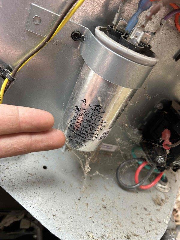 Performed scheduled care plan tune-up on dual HVAC systems (attic and basement units). Identified damaged electrical wiring with exposed insulation in the attic area and replaced faulty capacitor in one unit. Customer provided filters for both systems; all other components functioning within normal parameters after service.